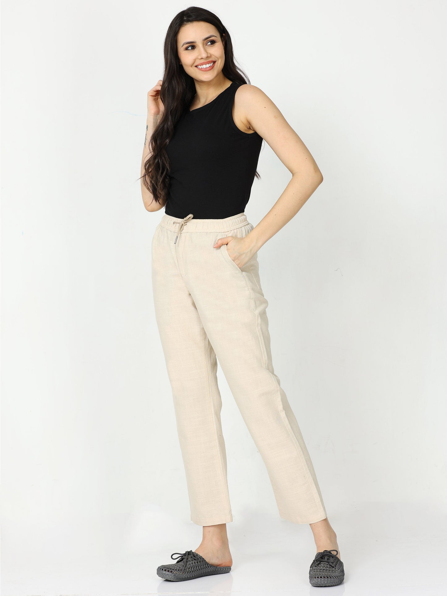Lazy Linen Beige Pants Womens