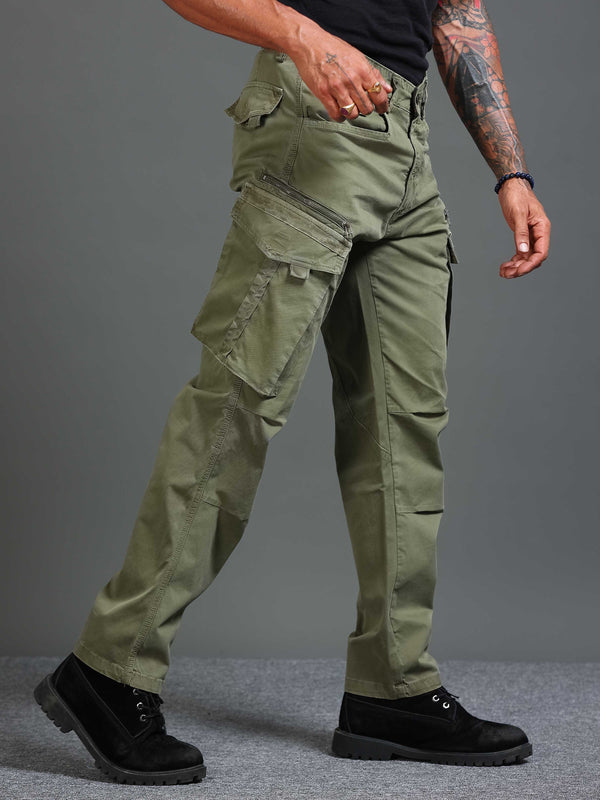 Rugged Zip Cargo Pants In Sand Beige