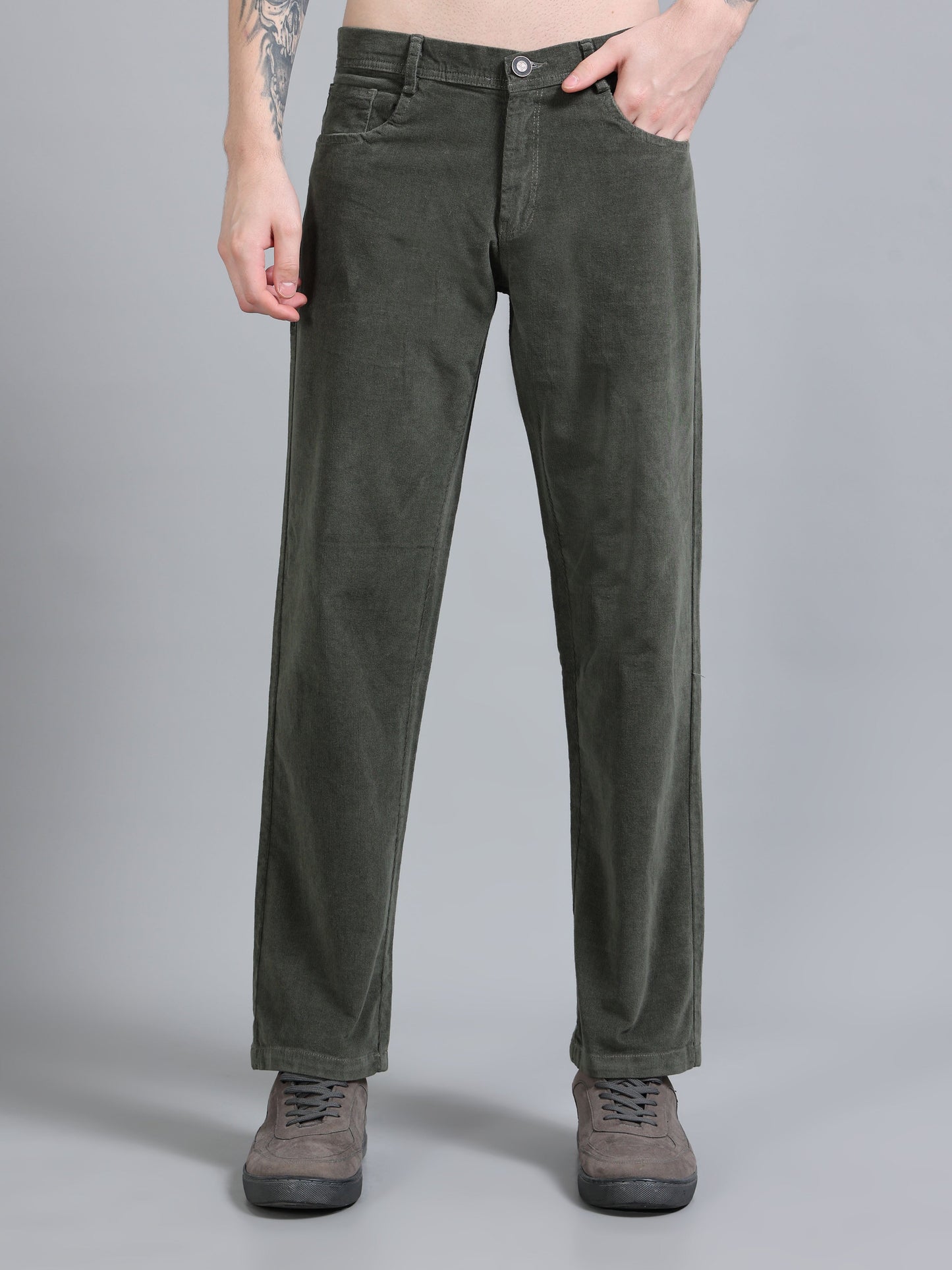 Men Corduroy Trousers-Olive