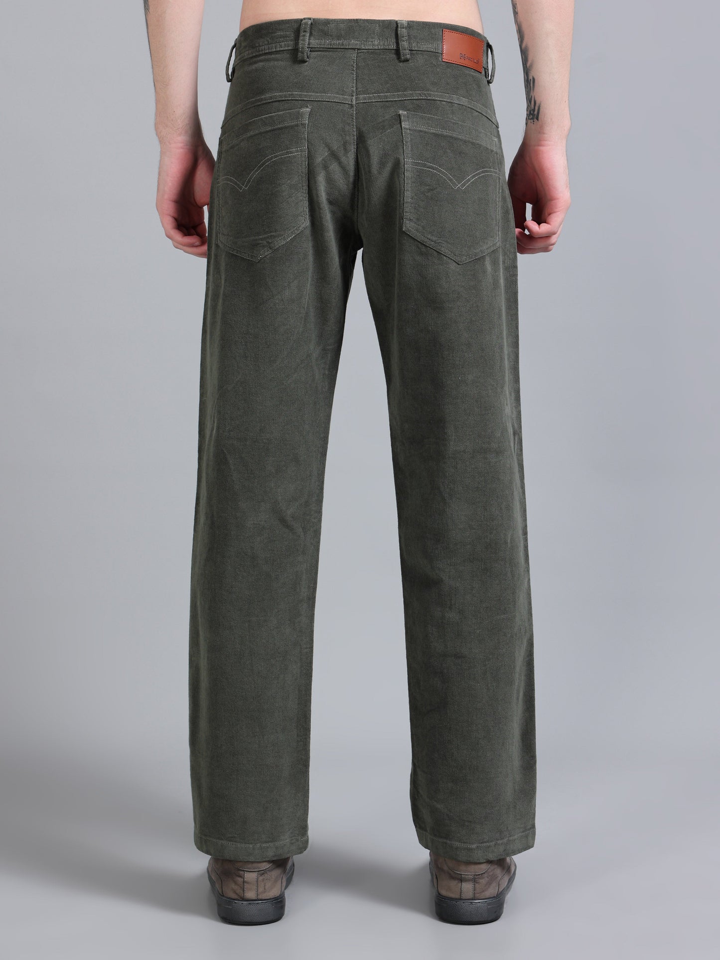 Men Corduroy Trousers-Olive