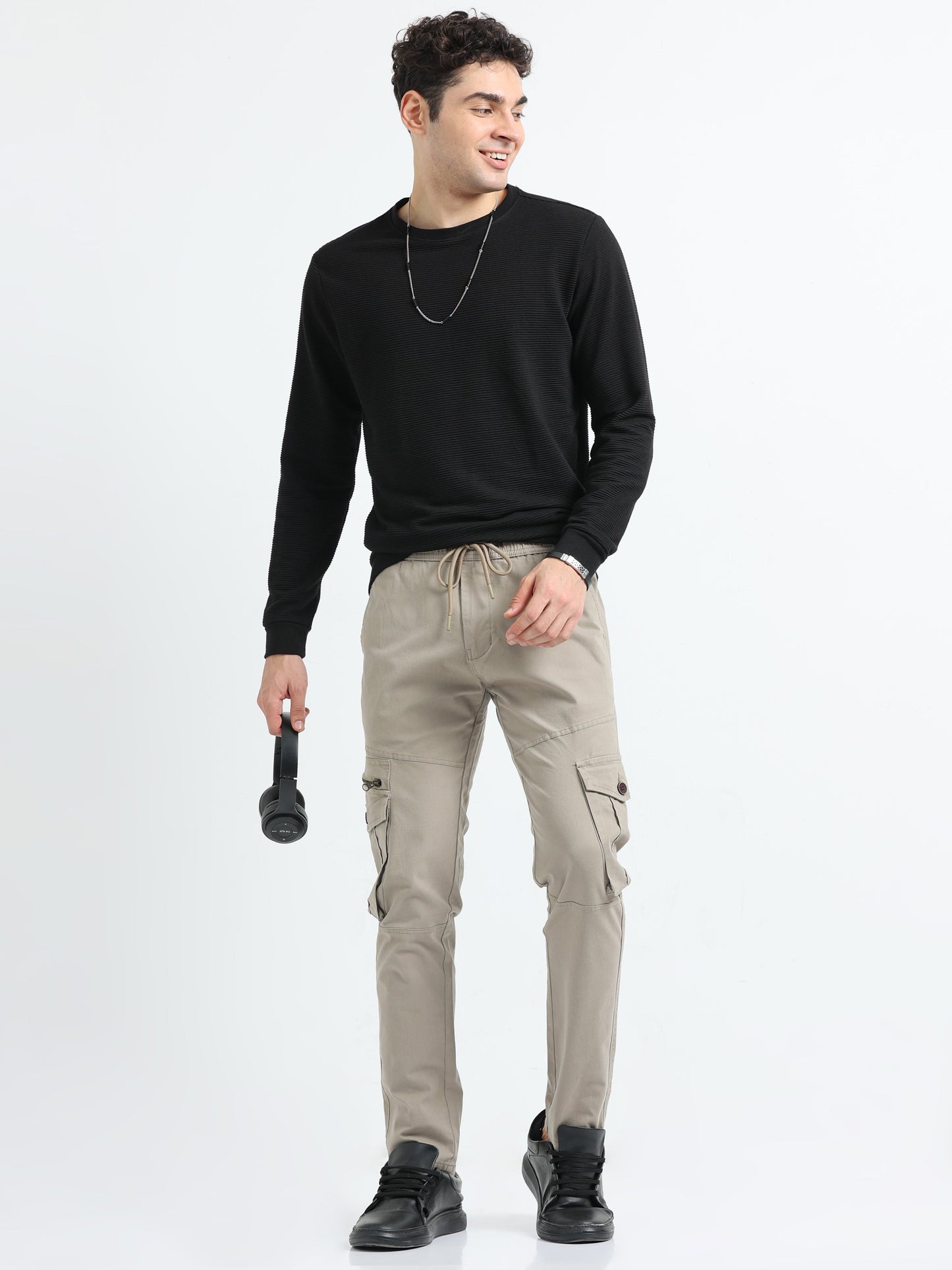 Men Zipper Cargo-Khakhi