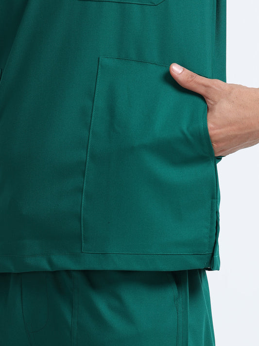 Men’s Forest Green Medical Scrub Set – Mandarin Collar (Chinese Collar) Top & Straight Pants | Wrinkle-Resistant – Eco Flex
