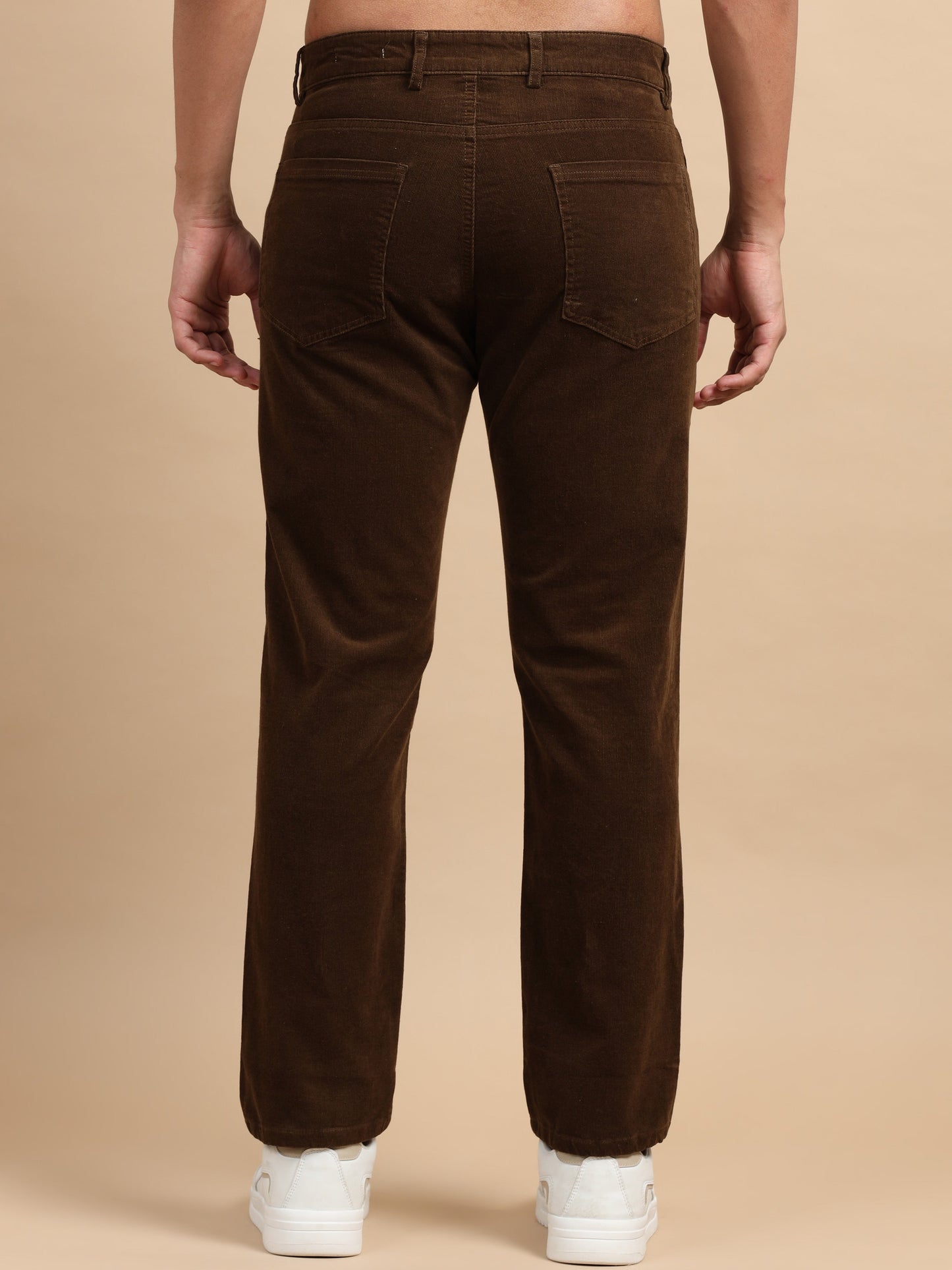 Men Corduroy Trousers-Coffee Brown