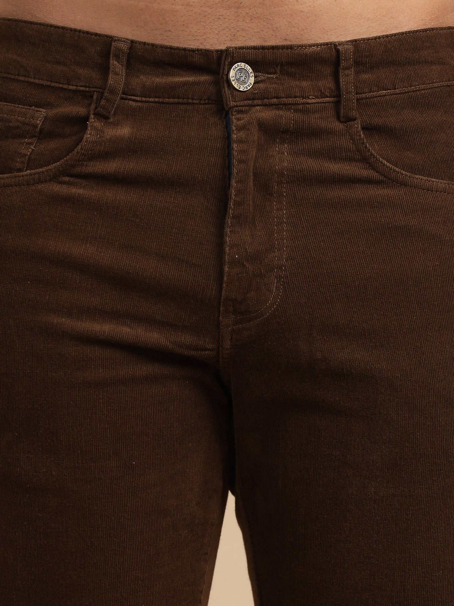 Men Corduroy Trousers-Coffee Brown