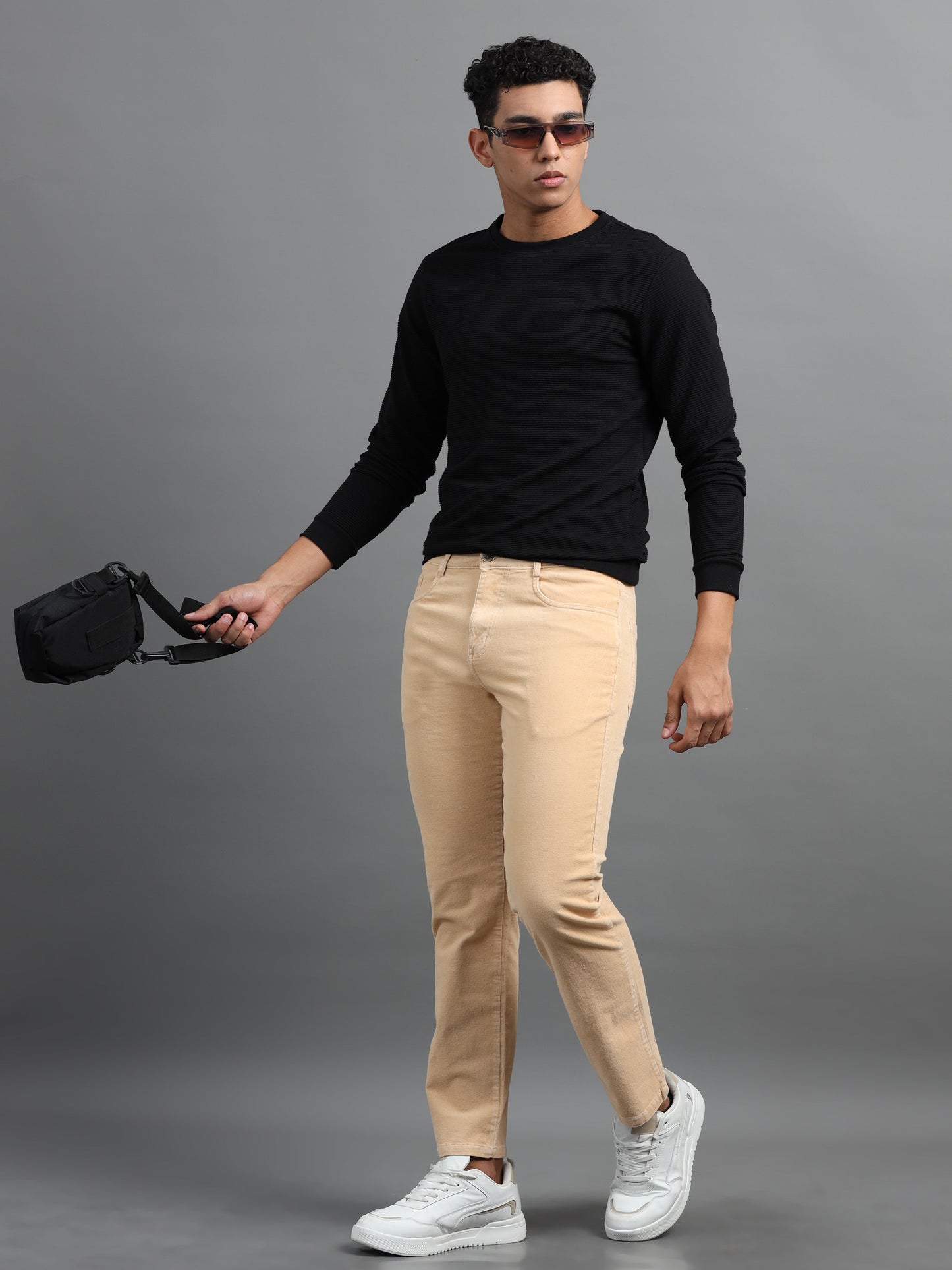 Men Corduroy Trousers-Beige