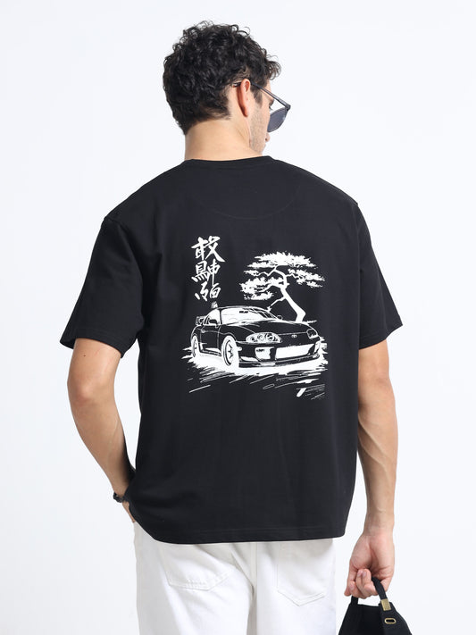 Black Oversized Bio Wash Terry