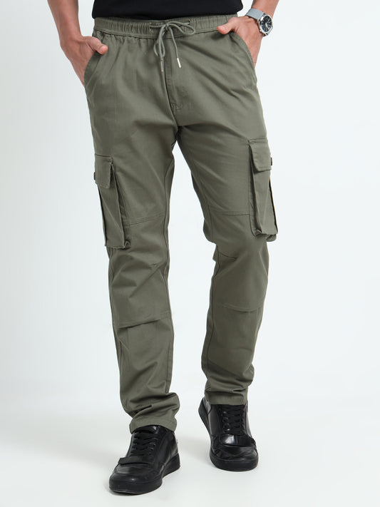 Men Relaxed Fit Cargoes-Olive
