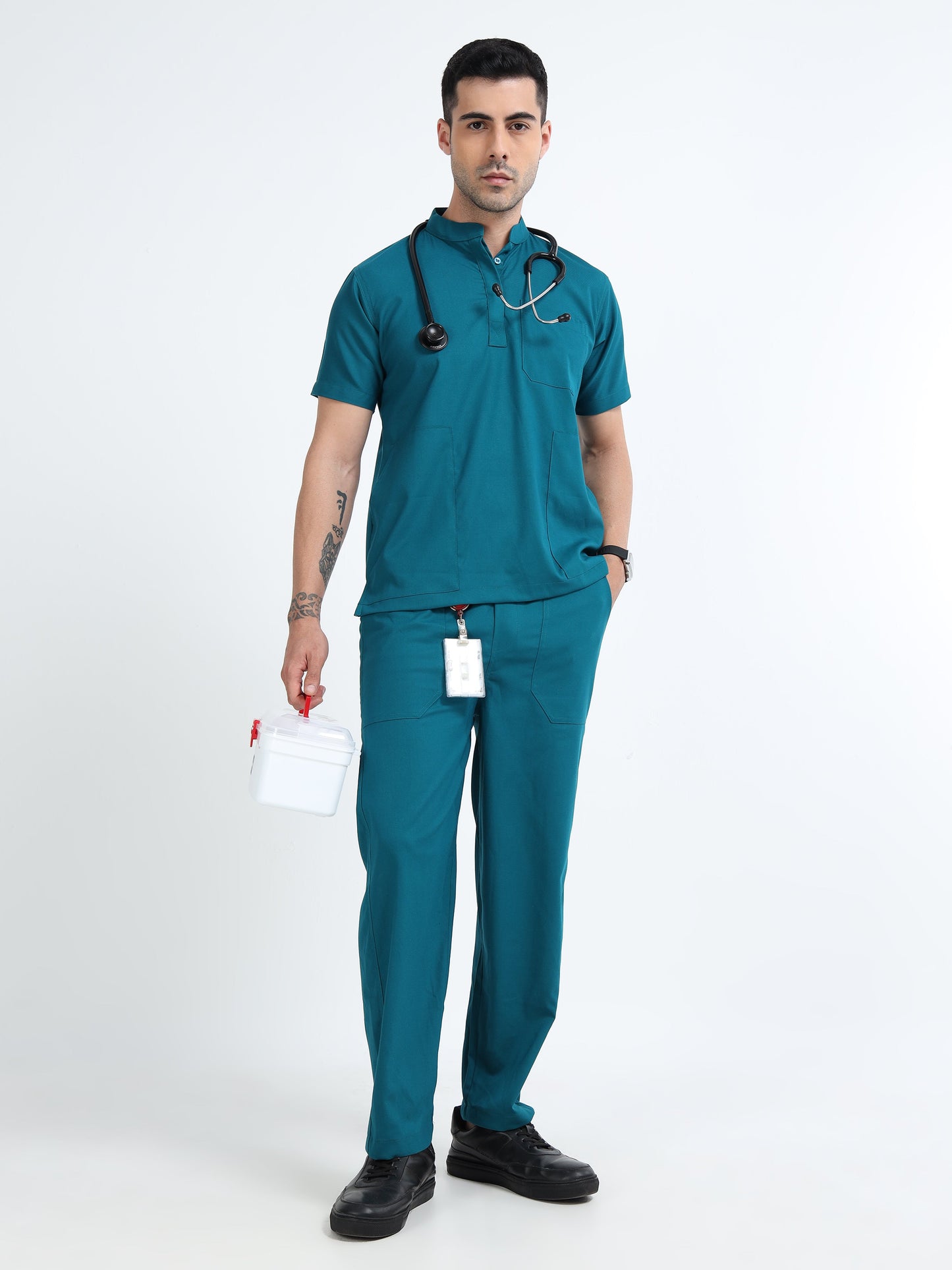 Men’s Emerald Green Medical Scrub Set – Mandarin Collar (chinese collar)Top & Straight Pants | Antibacterial, Stretch & Wrinkle-Resistant - Apollo