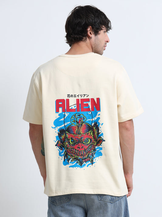 Cream Oversized T-Shirt - 100% Cotton Bio Wash Terry