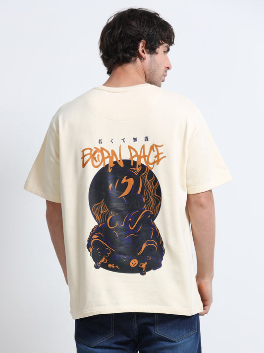 Cream Oversized T-Shirt - 100% Cotton Bio Wash Terry