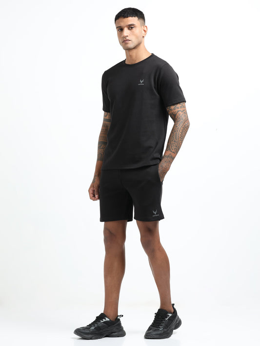 Menās Black Co-ord Set | Short Sleeve T-Shirt & Shorts Set | Cotton Poly Gym, Travel & Casual Wear | Matching Summer Co-ord for Men