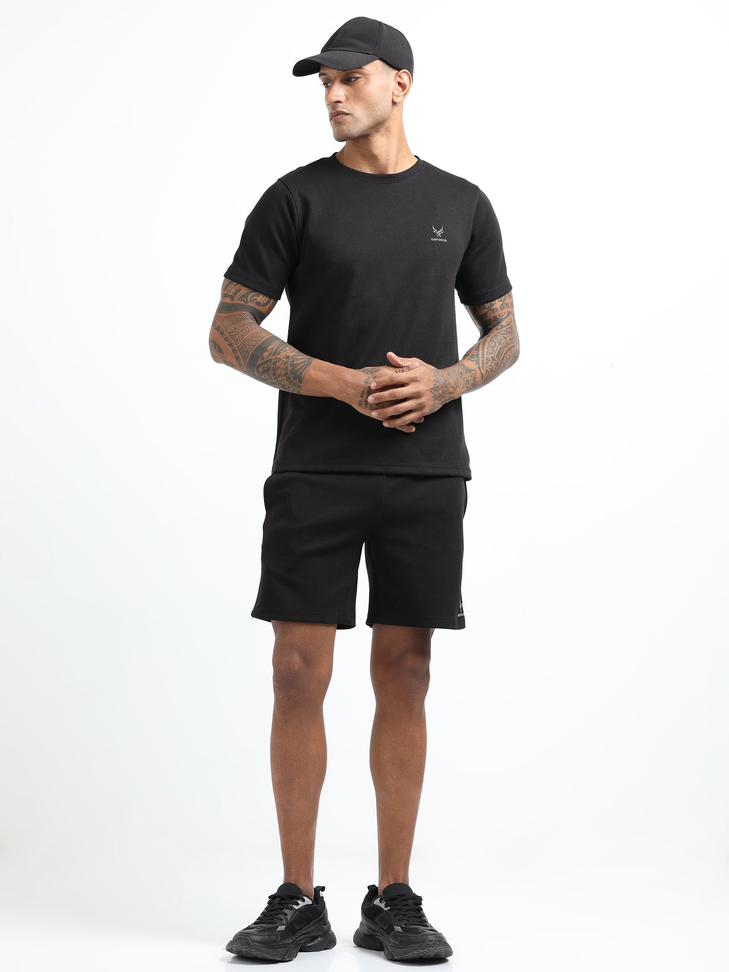 Men’s Black Co-ord Set | Short Sleeve T-Shirt & Shorts Set | Cotton Poly Gym, Travel & Casual Wear | Matching Summer Co-ord for Men
