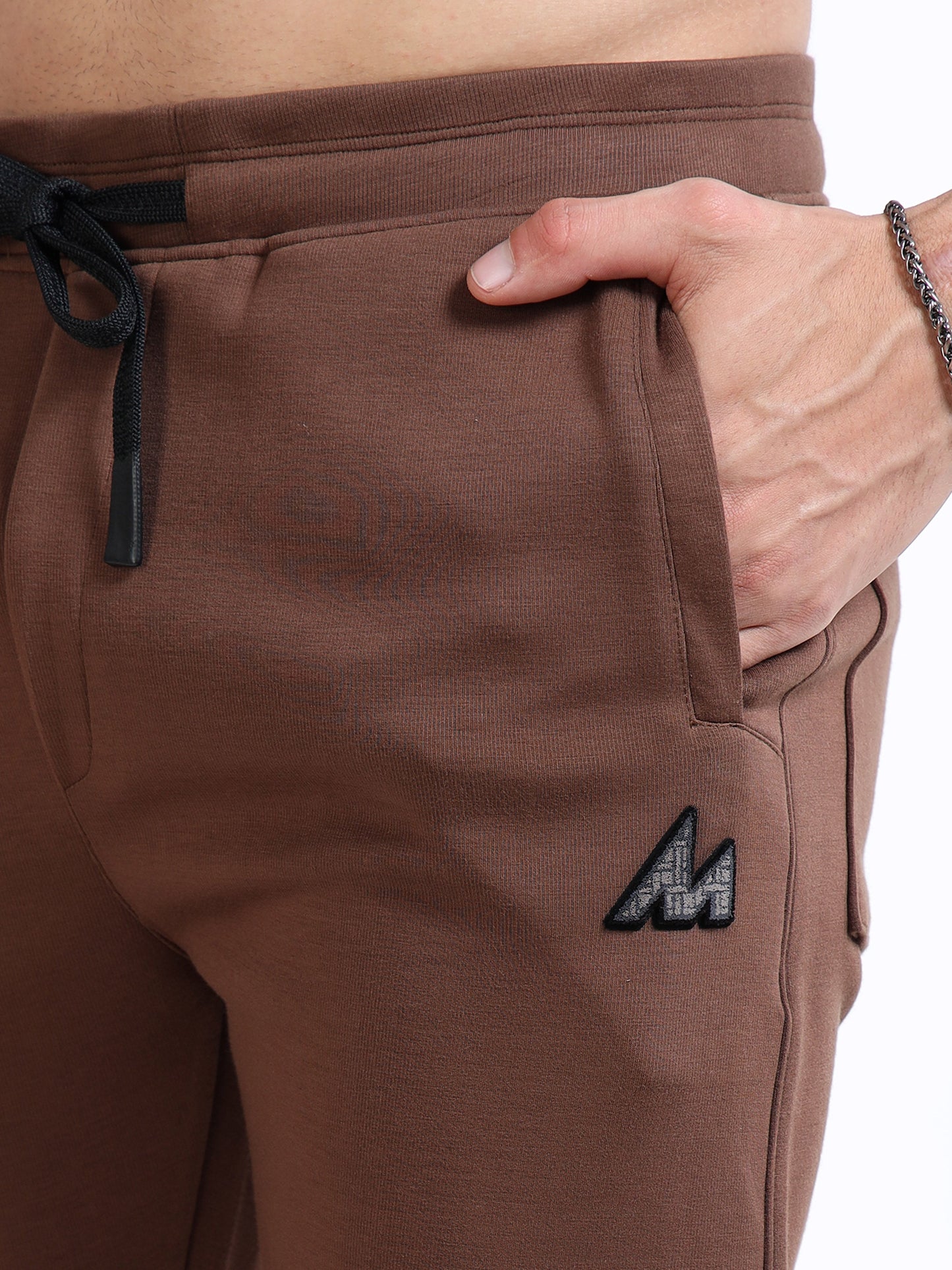 Men’s Coffee Brown Slim Fit Joggers with Adjustable Drawstring Waist & Utility Pockets