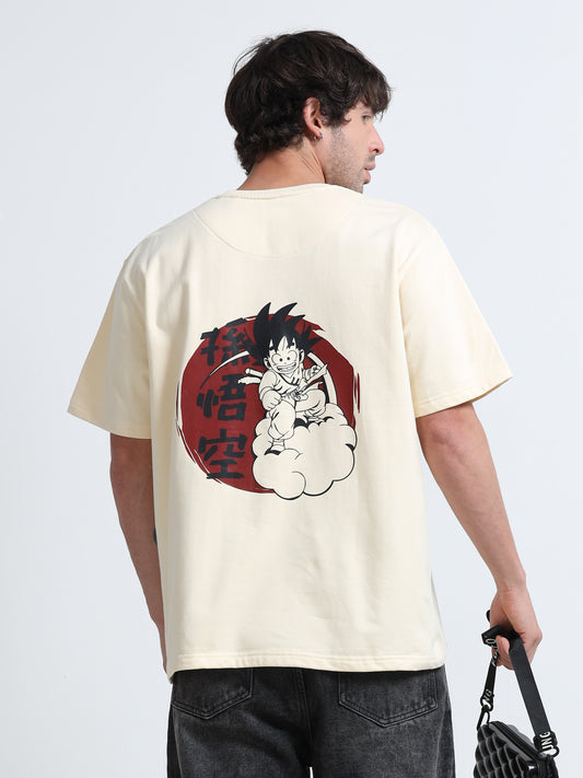 Cream Oversized T-Shirt - 100% Cotton Bio Wash Terry