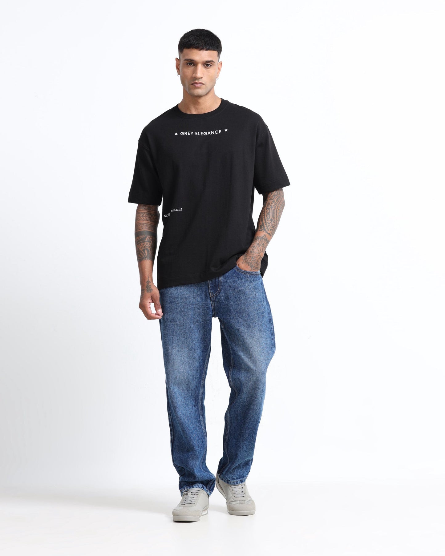 GREY ELEGANCE BLACK TEE - Relaxed Fit