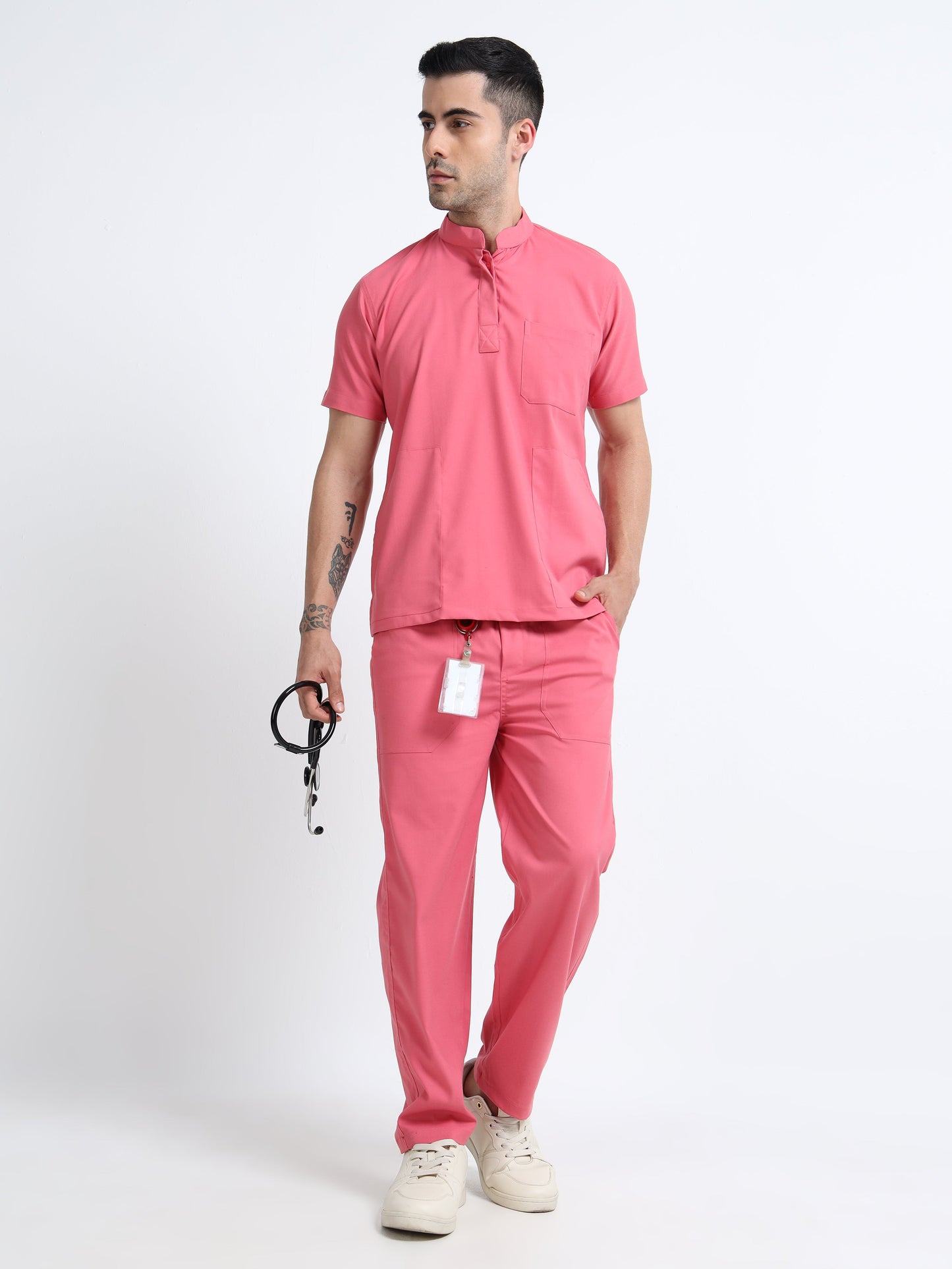 Men’s Mauve Medical Scrub Set – Mandarin Collar (Chinese Collar) Top & Straight Pants | Wrinkle-Resistant – Eco Flex