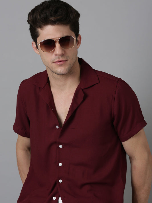 Men Hippie Oversized Shirt - Wine Red