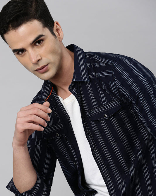 Men's Twill Indigo Striped Shirt