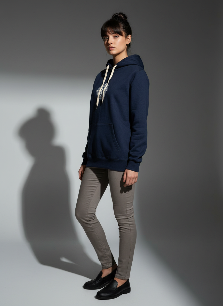 Navy Blue Women's Hoodie - 100% Cotton Bio Wash Fleece