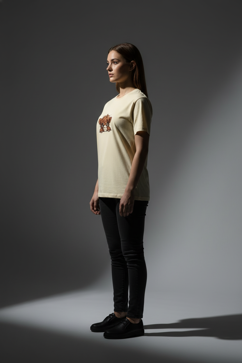 Women Cream Round Neck T-Shirt - 100% Cotton Bio Wash
