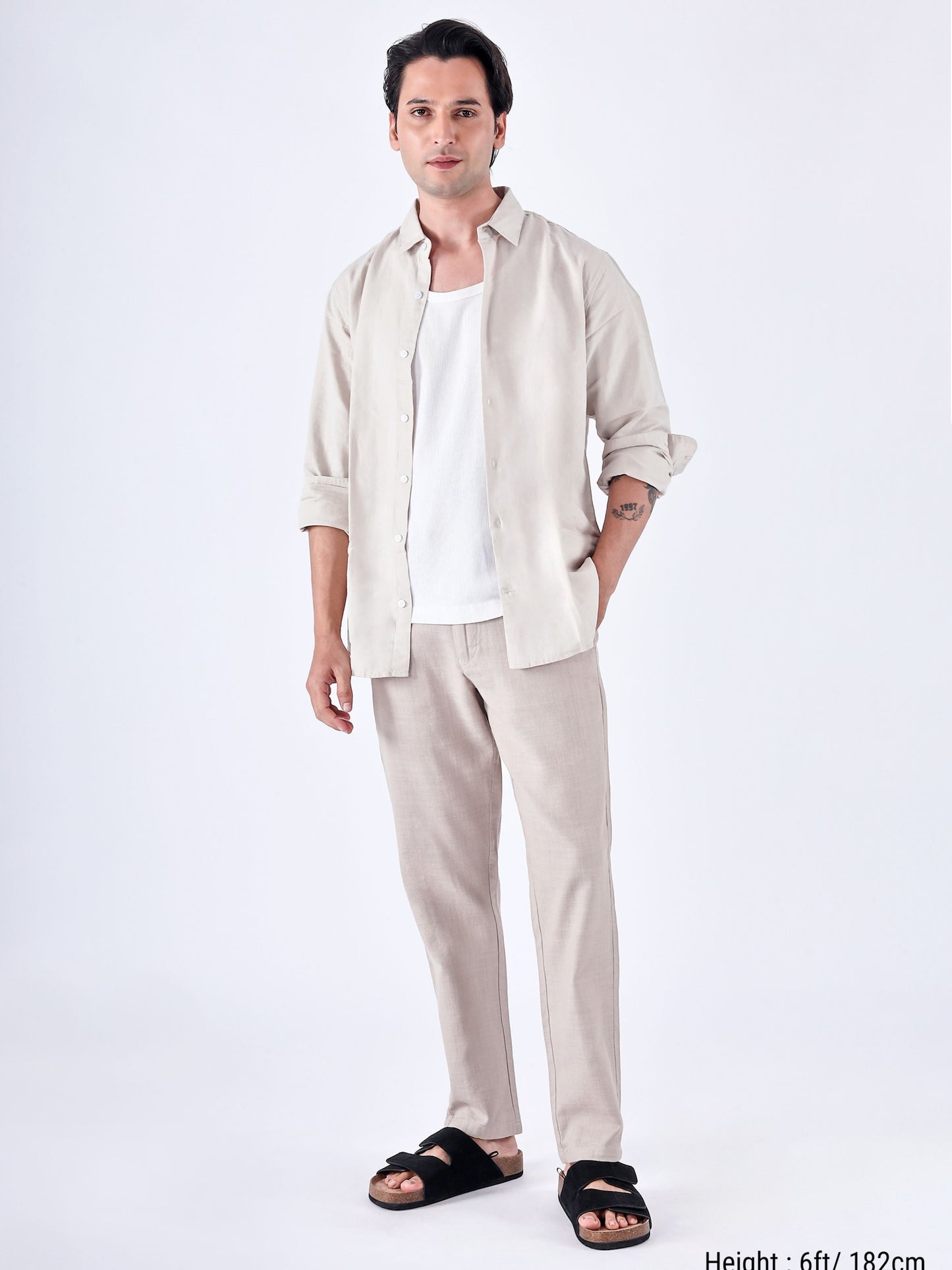 Premium Knitted Tailored Trousers In Cream