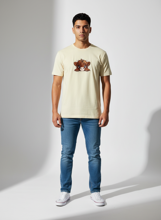 Premium Cream Round Neck T-Shirt - Bio Wash Cotton