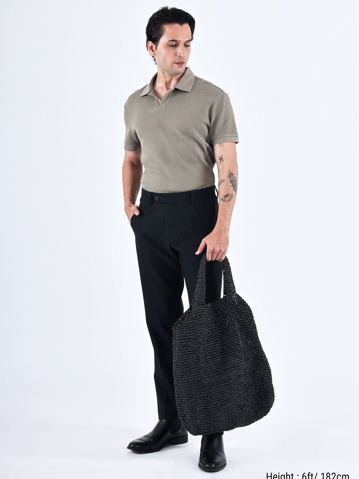 Stretch Easy Striped Formal Pants In Green
