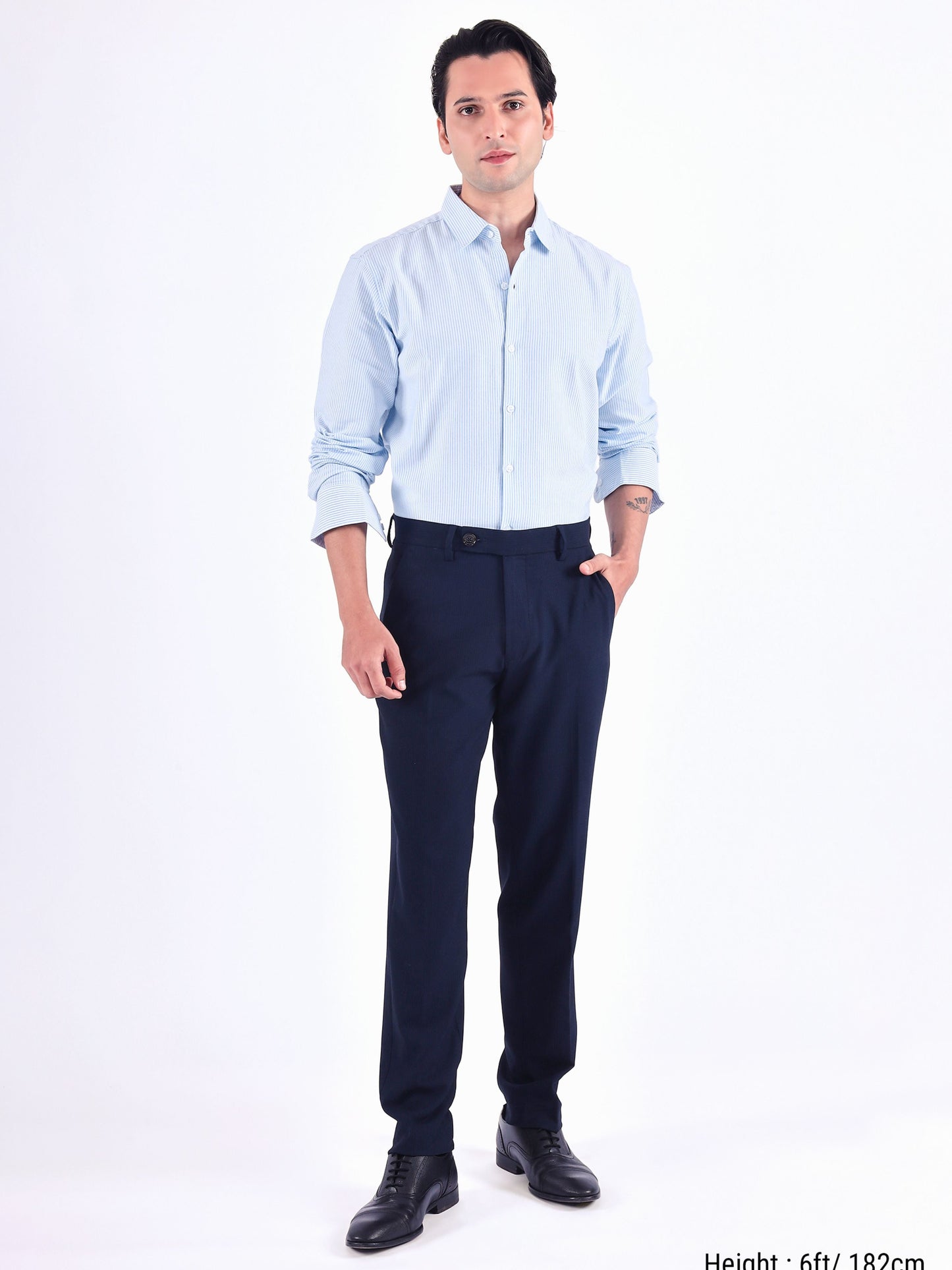 Stretch Easy Striped Formal Pants In Blue