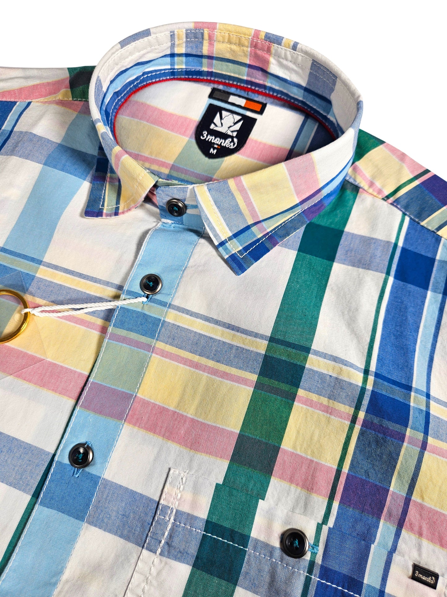 Men’s Sky Blue & White Multi-Check Cotton Linen Shirt