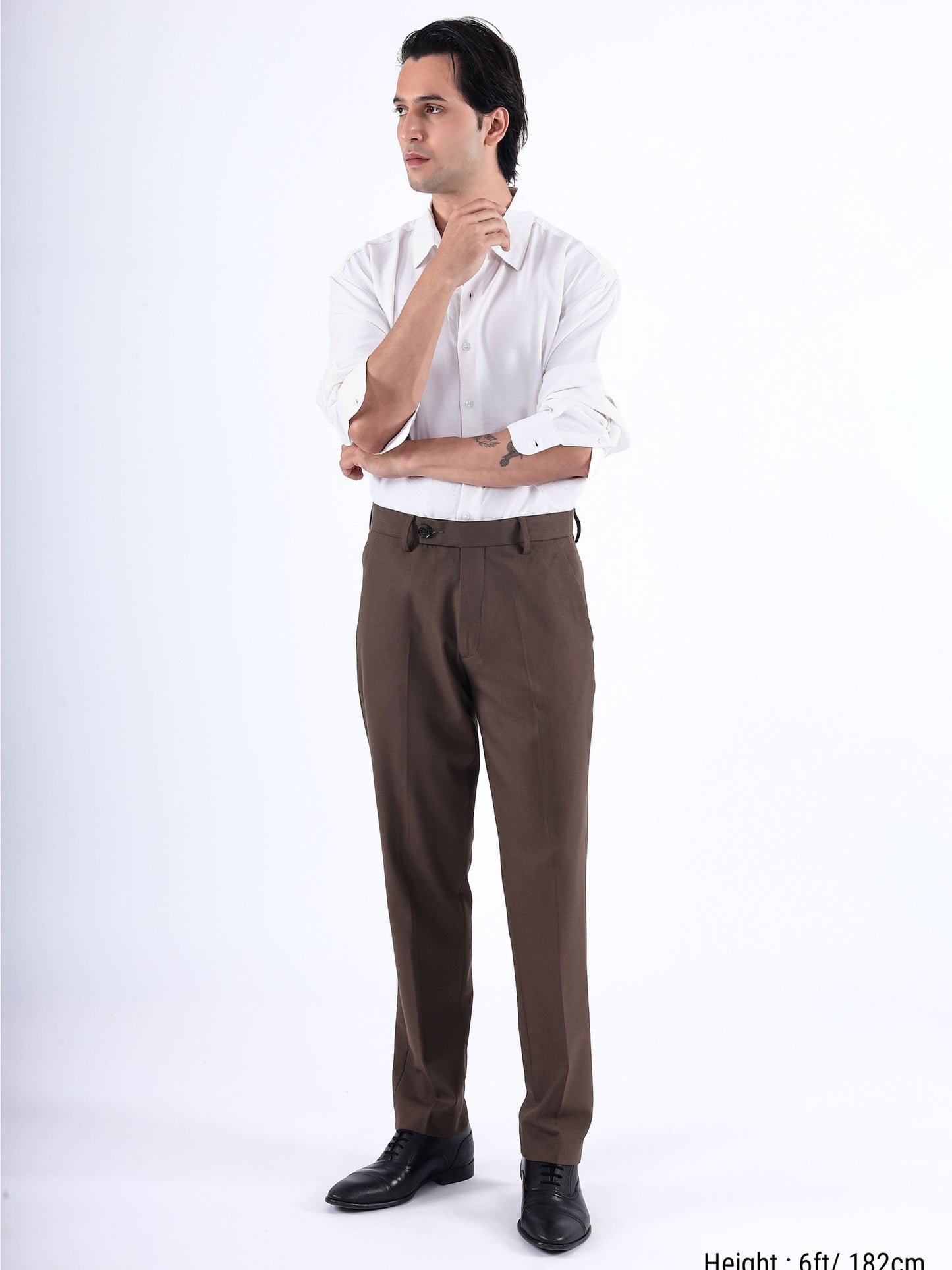 Stretch Easy Striped Formal Pants In Brown