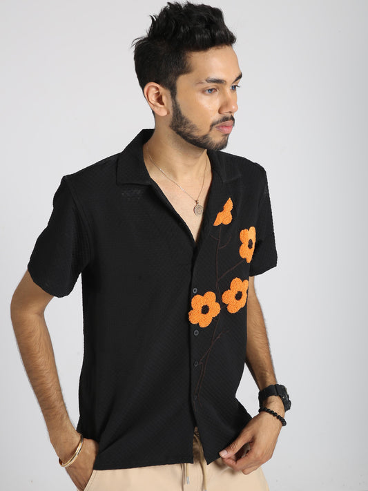 Men Sunflower Baggy Shirt-Black