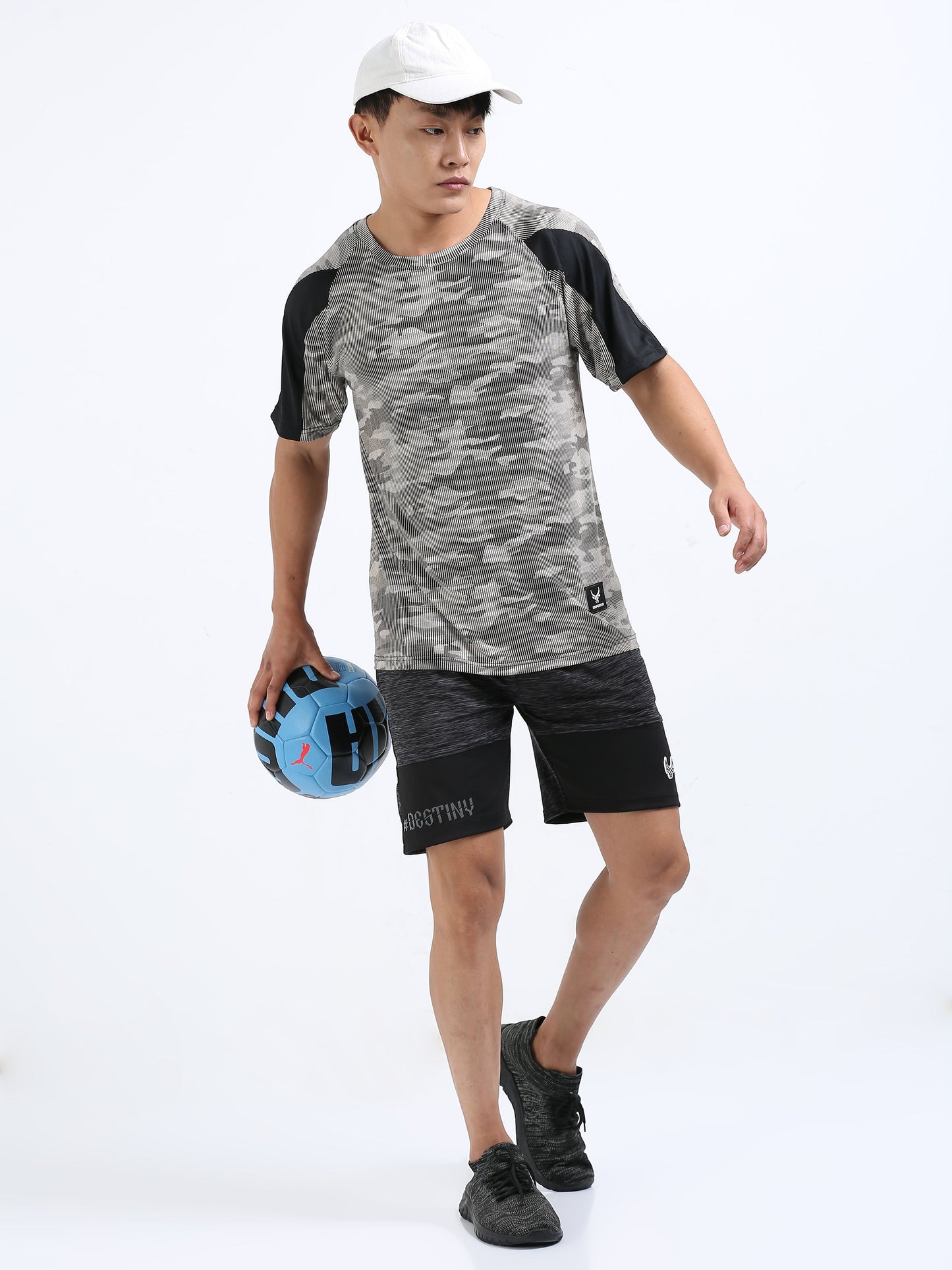 Men’s Beige Training T-Shirt with Contrast Sleeves