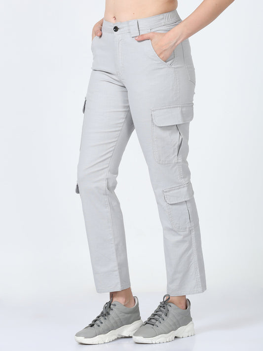 Women Lazy Linen Cargo Trousers-Stone