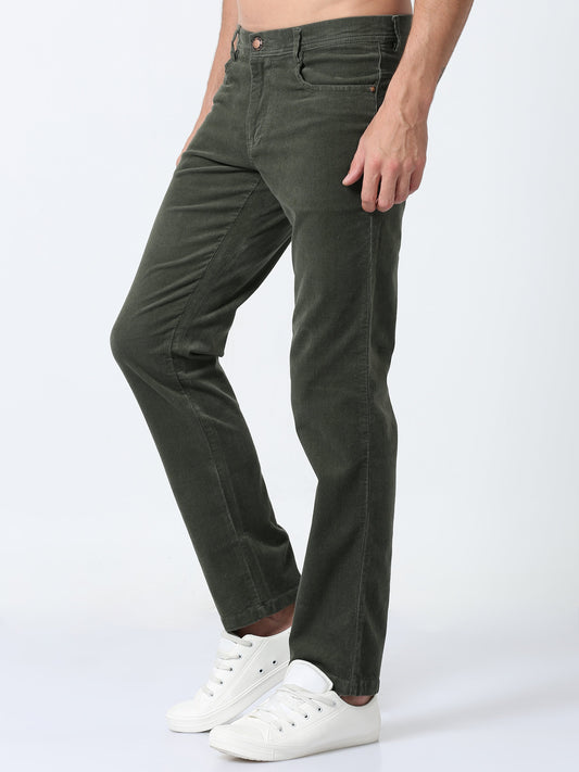 Men Corduroy Trousers-Olive