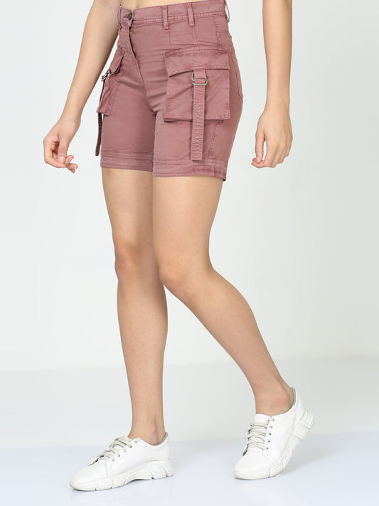 Women Plum Cargo Shorts