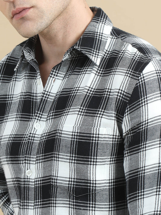 Men White & Black Checks Shirt