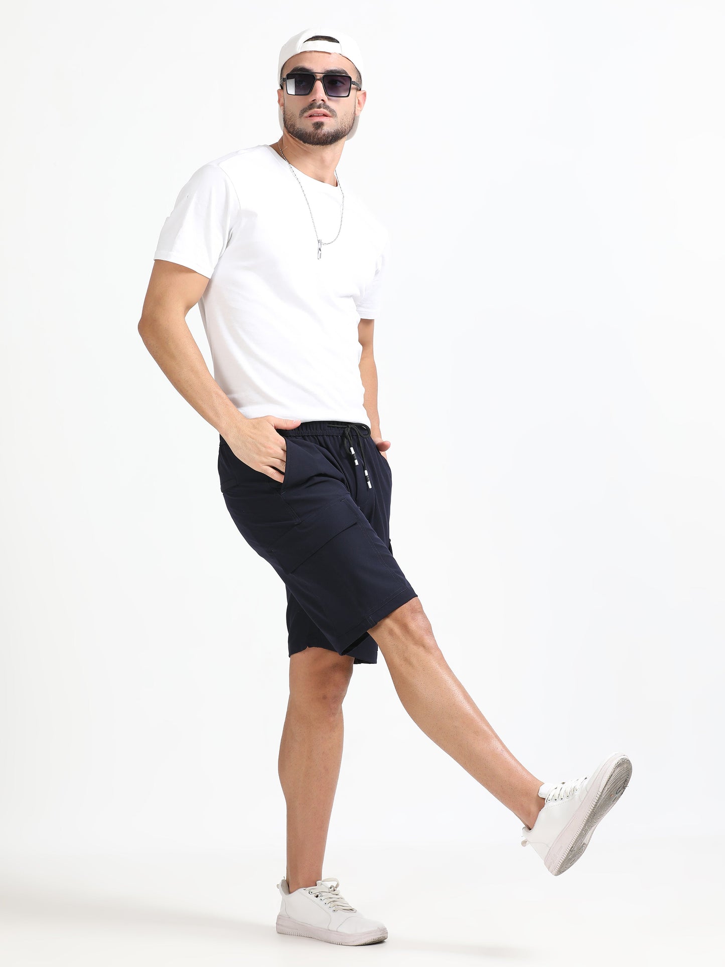 Men Parachute Cargo Shorts-Navy