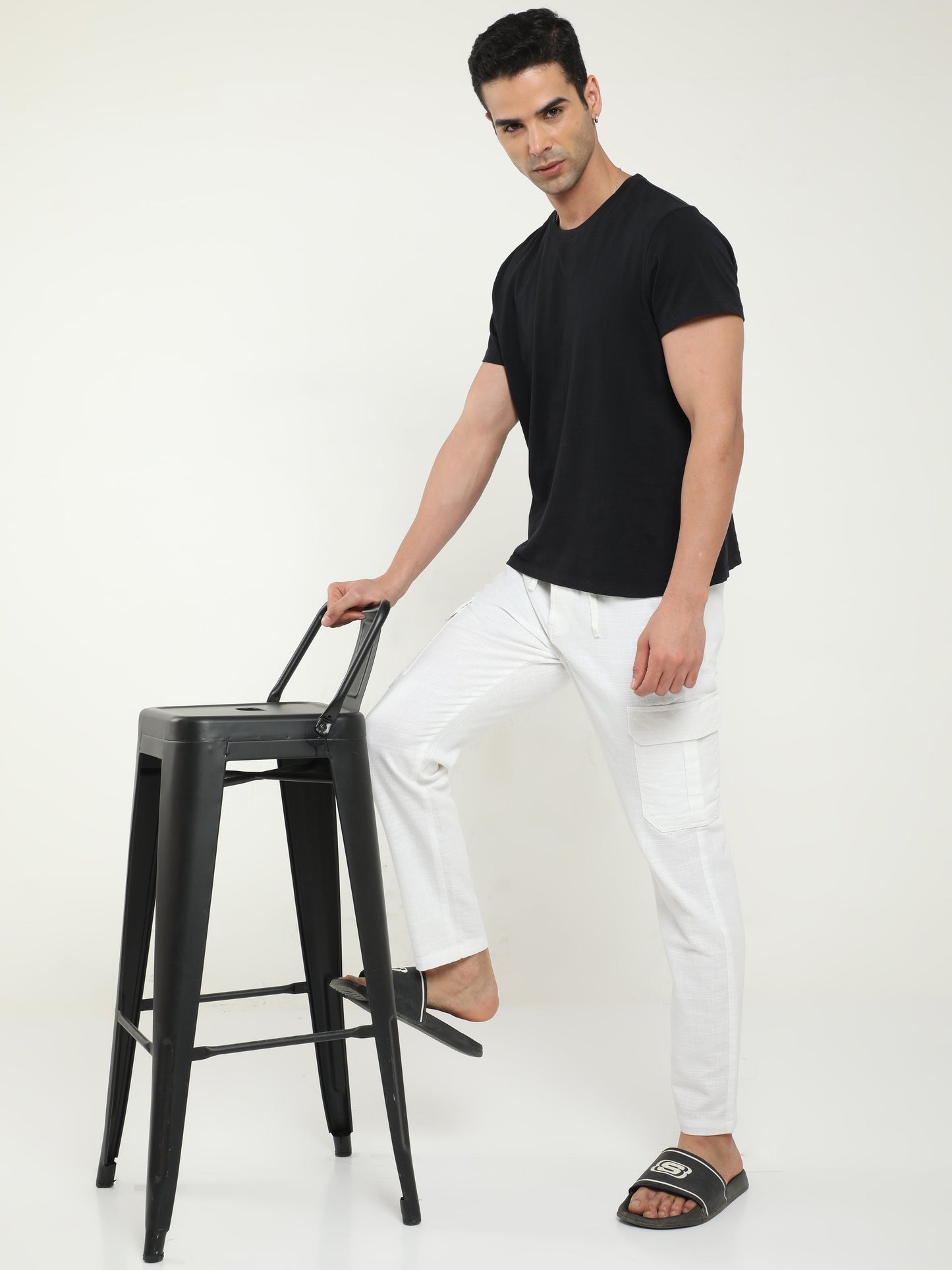 Men Lazy White Linen Pants