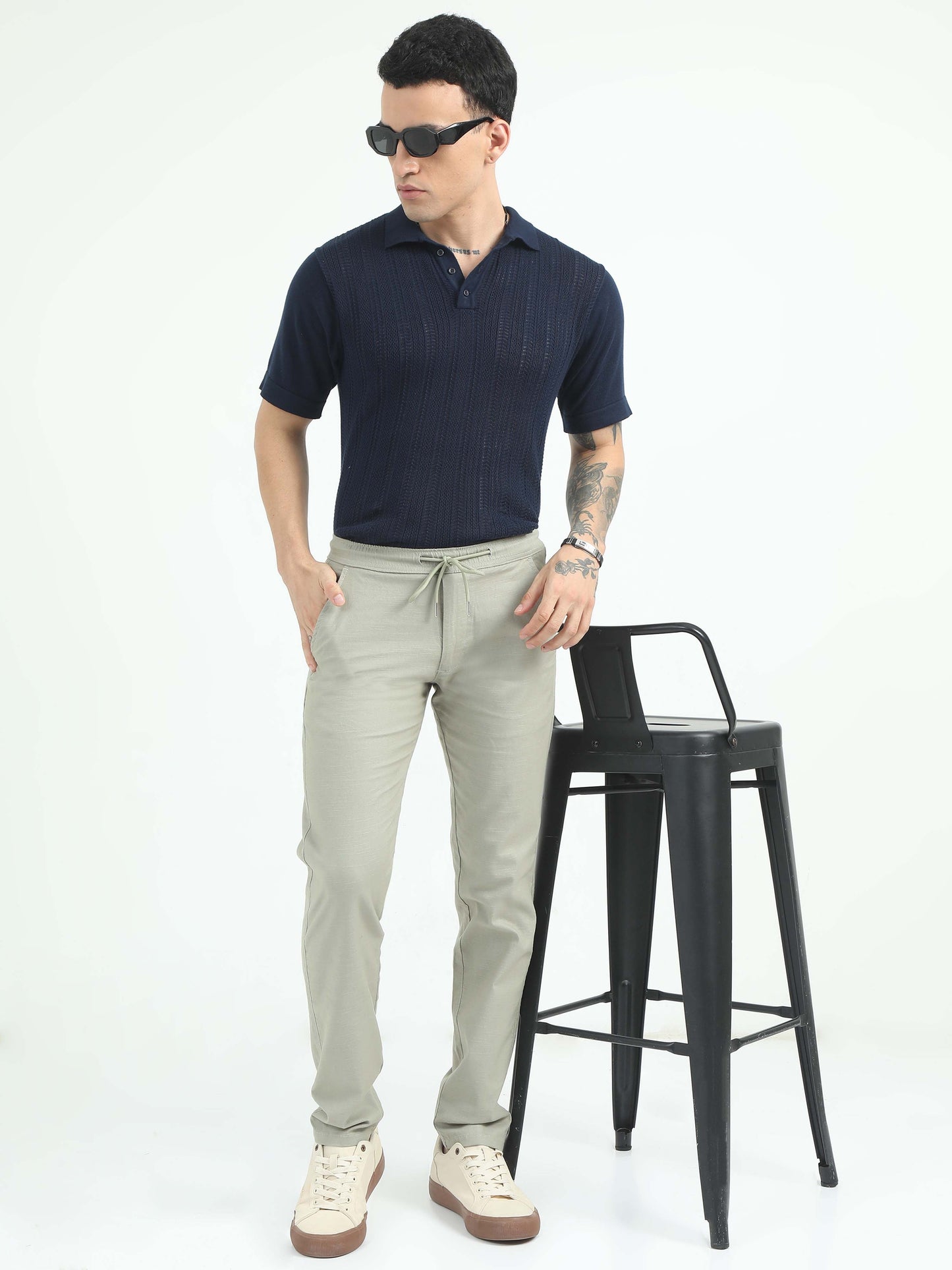 Men Comfy Linen Trousers-Fern