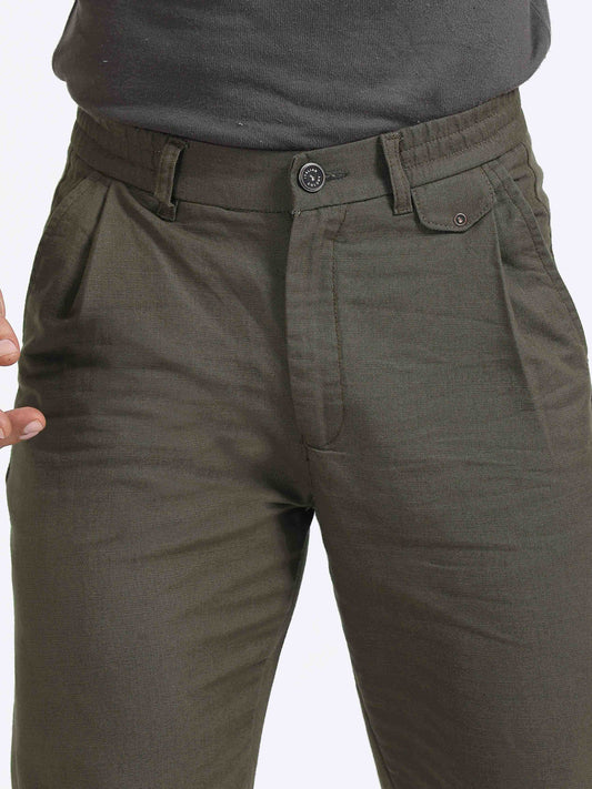 Elite Pleated Trouser - Linen Feels In Olive