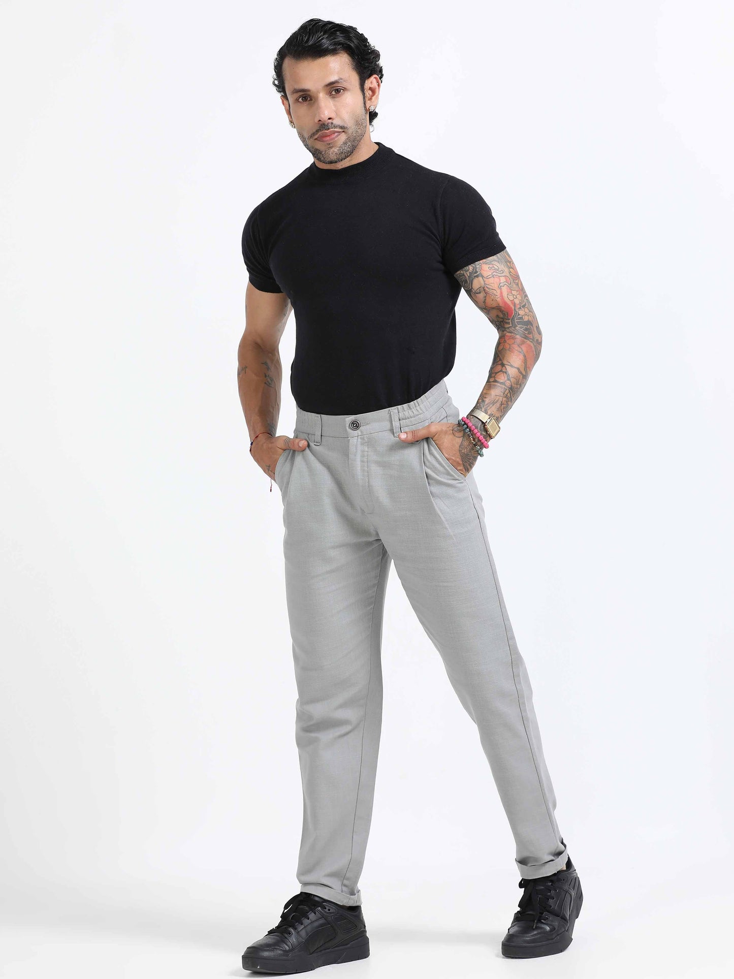 Elite Pleated Trouser - Linen Feels In Light Grey