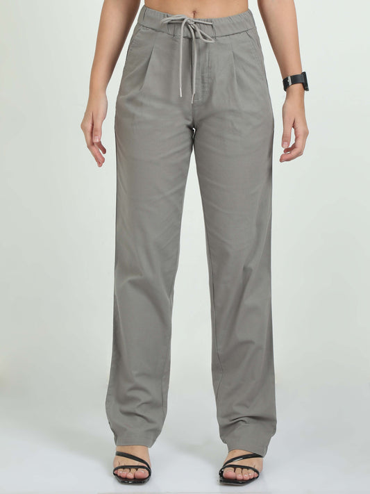 Women Lazy Linen Pleat Pant-Lt Grey