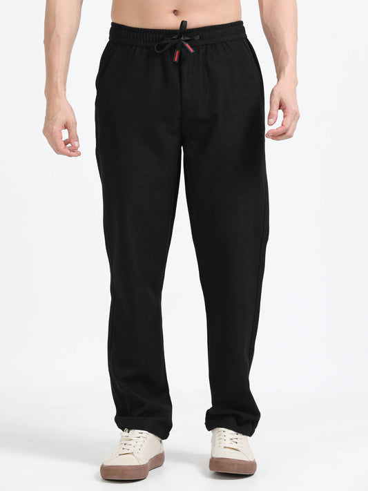 Men Lazy Linen Traveller Trouser-Black