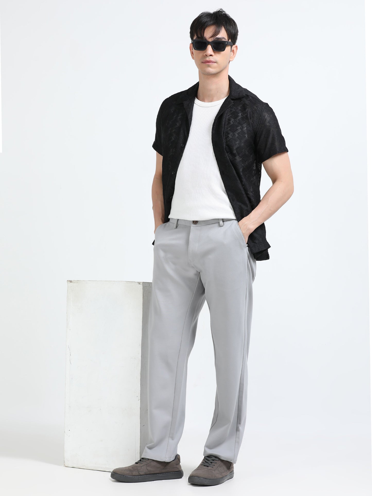 Men Tencil Leisure Trousers-Lt Grey