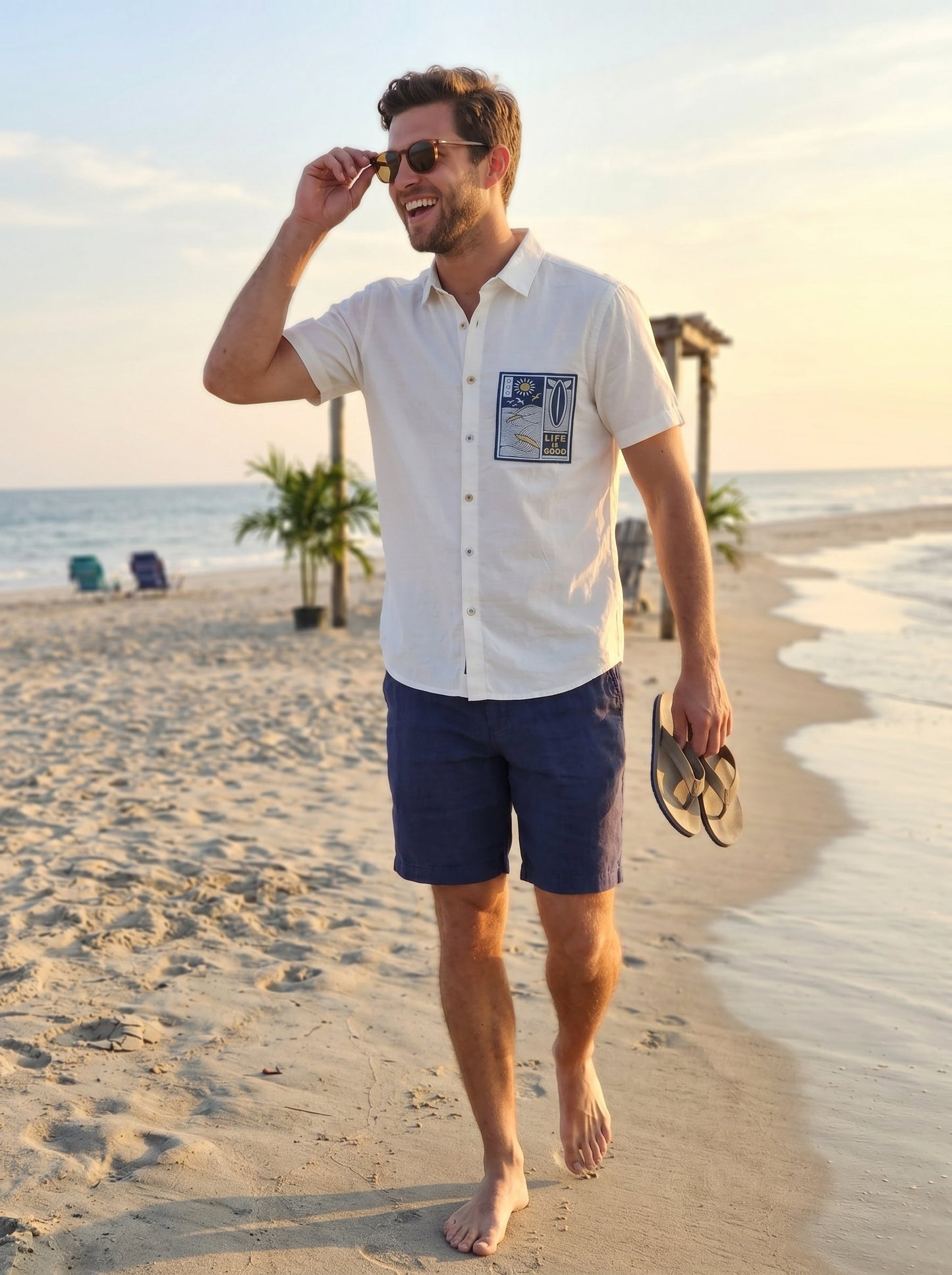White Life Is Good Denim Applique Shirt