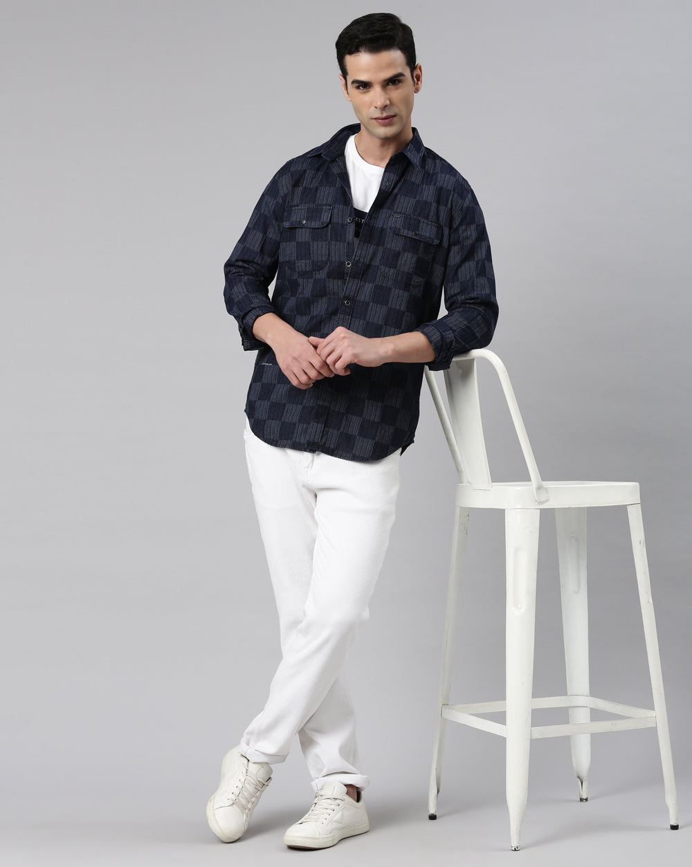 Indigo Double Pocket Checkered Shirt