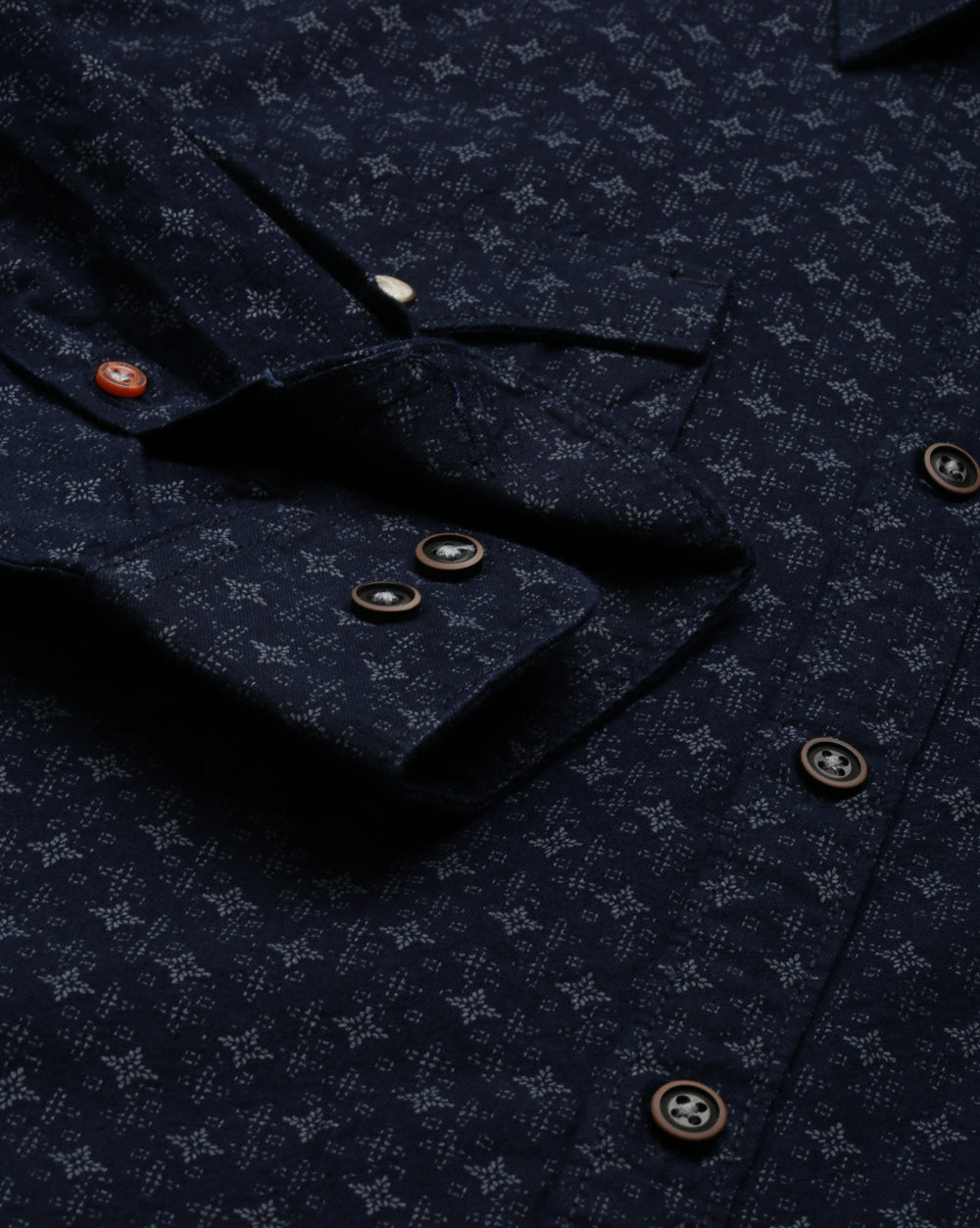 Men's Indigo Printed Denim Shirt