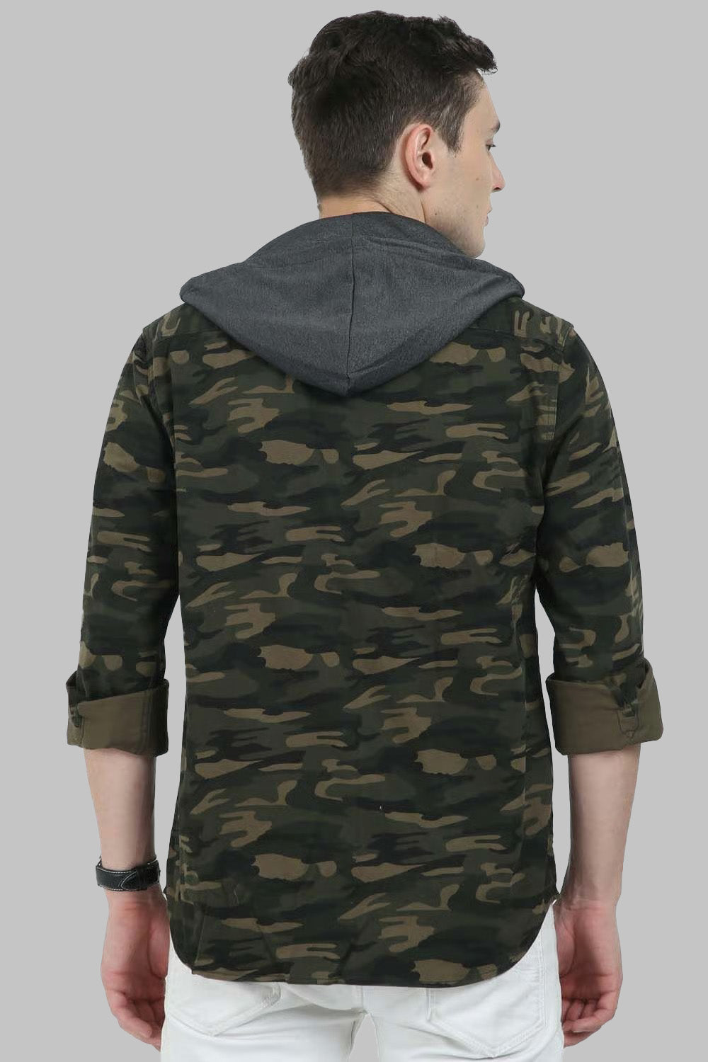 Double Pocket Green Printed Hoodie for Men