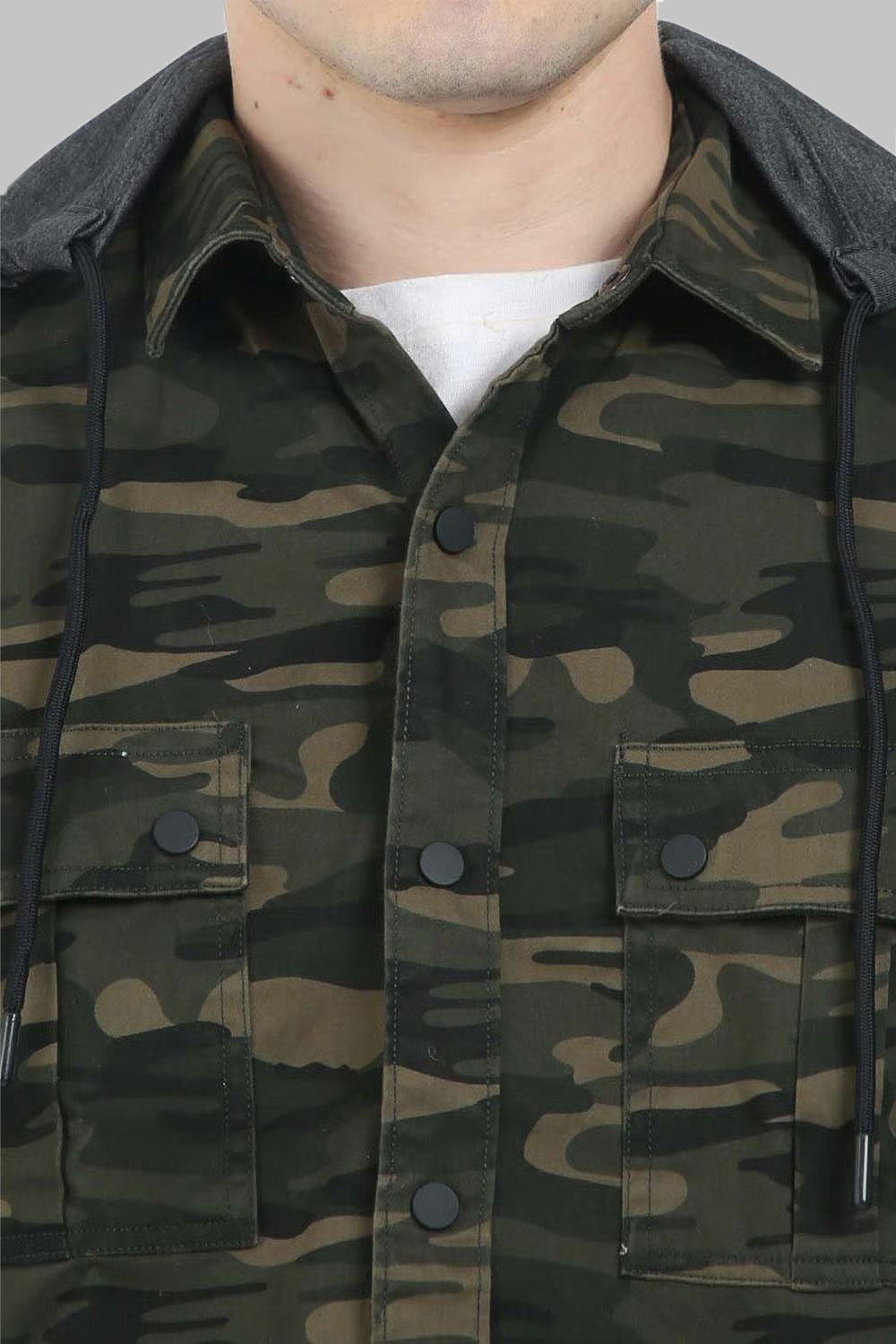 Double Pocket Green Printed Hoodie for Men