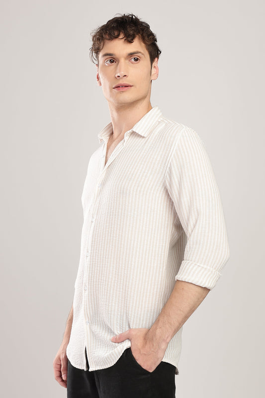 Men Linen Like Lining Shirt-Beige